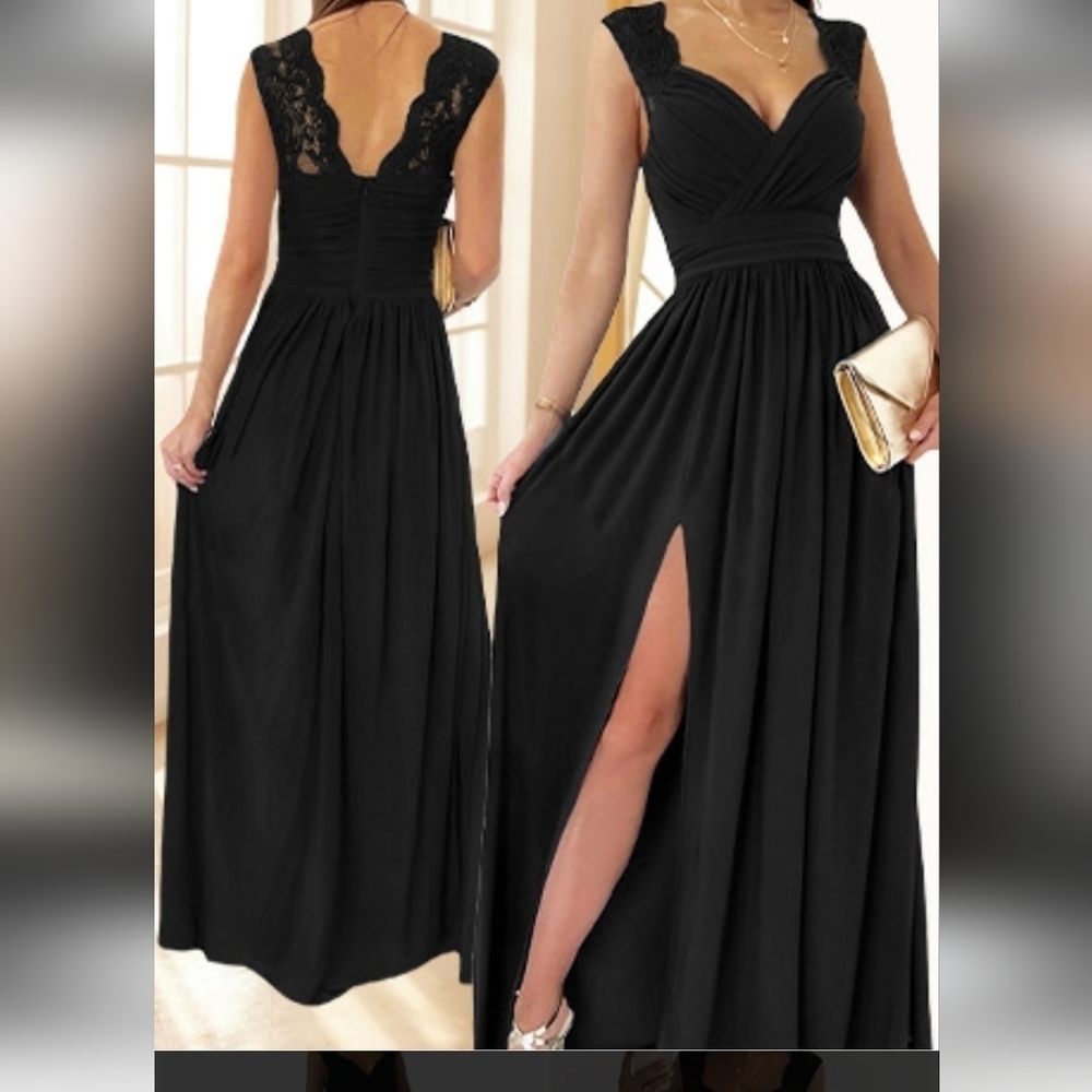 NWT Dokotoo Black Lace V Neck Formal Dress  Size L